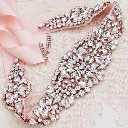 Lilian - Rose Gold Crystal Bridal Belt/Sash