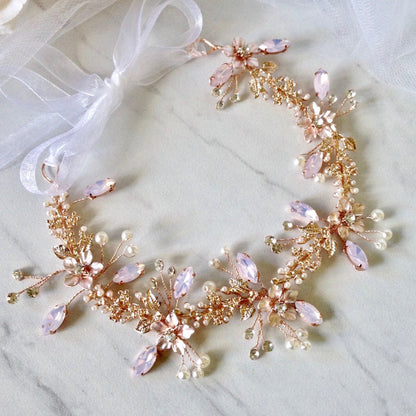 Gracelynn - Rose Gold Swarovski Pearl and Opal Bridal Headband