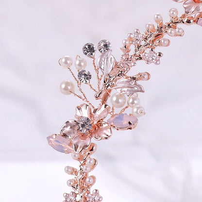 Gracelynn - Rose Gold Swarovski Pearl and Opal Bridal Headband