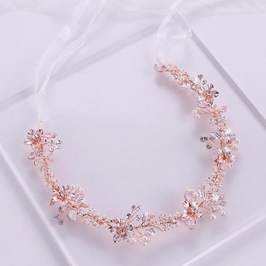 Gracelynn - Rose Gold Swarovski Pearl and Opal Bridal Headband