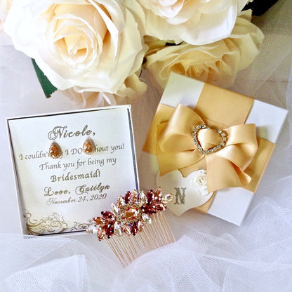 "Rosenna" - Rose Gold Bridal Hair Comb With Matching Earrings