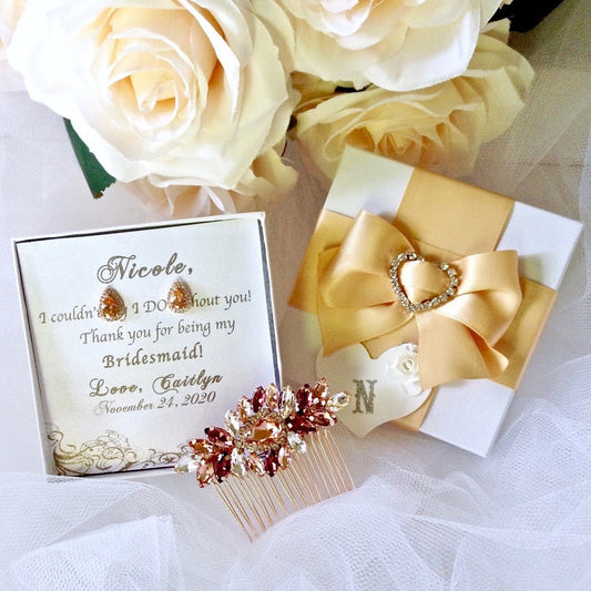 "Rosenna" - Rose Gold Bridal Hair Comb With Matching Earrings