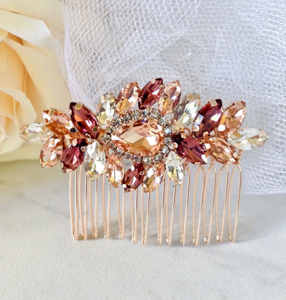 "Rosenna" - Rose Gold Bridal Hair Comb With Matching Earrings