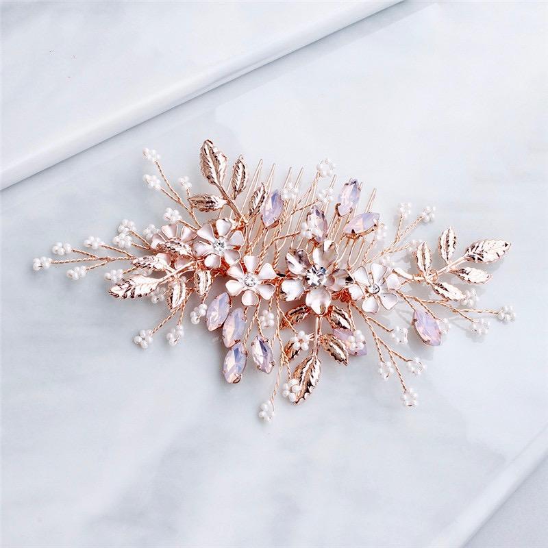 Gracelynn - Rose Gold Swarovski Pearl and Opal Bridal Hair Comb