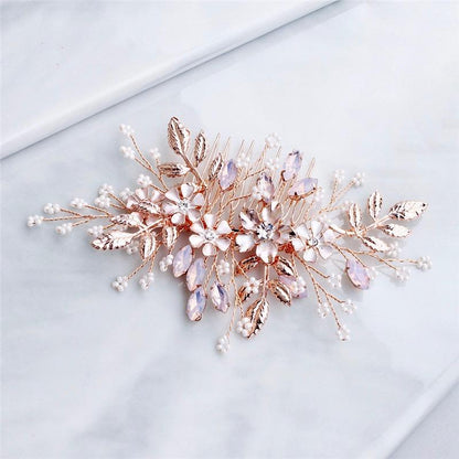 Gracelynn - Rose Gold Swarovski Pearl and Opal Bridal Hair Comb
