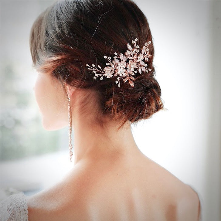 Gracelynn - Rose Gold Swarovski Pearl and Opal Bridal Hair Comb