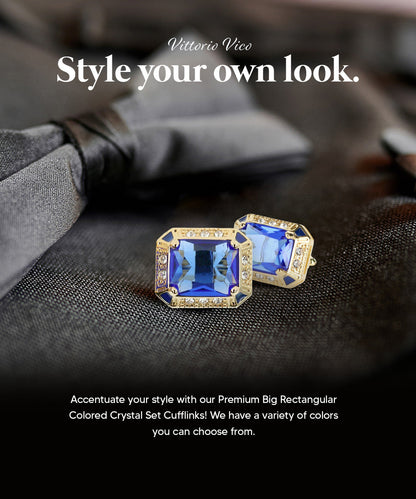 Vittorio Vico Large Big Rectangular Crystal Colorstone Cufflinks: CL73XX Series