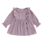 Baby Toddler Girls Autumn A-line Princess Poof Long Sleeve Crewneck Solid Color Button Dress