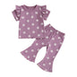 Toddler Kids Girl 2Pcs Summer Outfit Ruffle Short Sleeve Floral Flowers Print Top + Bell Bottom Pants Set Clothes