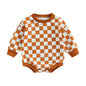 Baby Boy Girl Fall Sweatshirt Bodysuit Checkerboard Print Long Sleeve Jumpsuit Romper