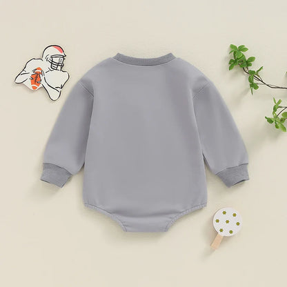 Baby Boys Girls Game Day Fall Bodysuit Letter Football Embroidery Long Sleeve Round Neck Jumpsuit Romper