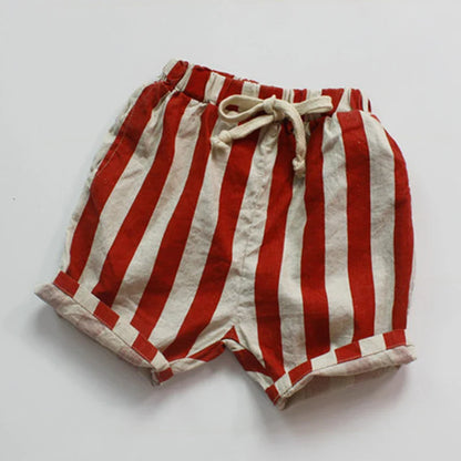 Baby Toddler Kids Summer Vintage Linen Cotton Shorts Stripes Casual Pocket Design