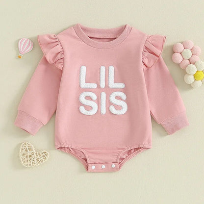 Baby Toddler Kids Girls Sister Matching Big Sis Shirt/Lil Sis Ruffle Sleeve Long Sleeve Romper Crewneck Top