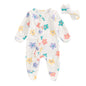 Baby Girls 2Pcs Long Sleeve Strawberry Flower Butterfly Print Frills Zipper Footies Jumpsuit and Headband Romper Set