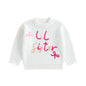 Baby Toddler Girls Lil/Big Sister Sweater Letter Bow Embroidery Crew Neck Long Sleeve Pullover Knit Top