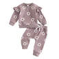 Baby Toddler Girls 2Pcs Fall Outfit Daisy Flower Print Long Sleeve Top with Elastic Waist Pants Set