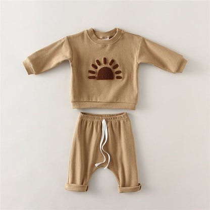 2 Piece Neutral Newborn Baby Toddler Girl Long Sleeve Top And Pants
