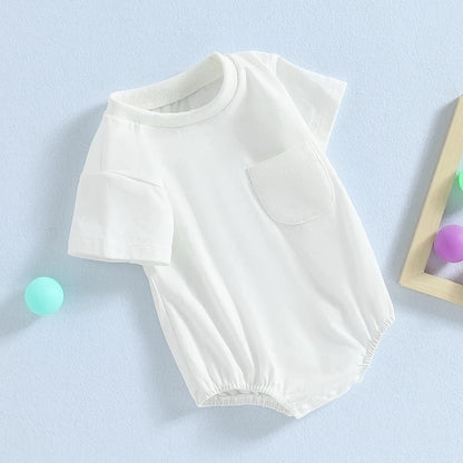 Baby Toddler Girls Boys Basics Bodysuit Short Sleeve Crew Neck Front Pocket Solid Summer Jumpsuit