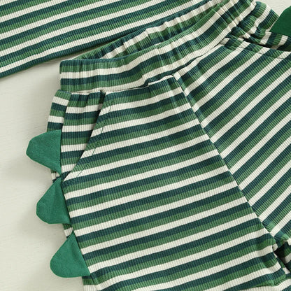 Baby Toddler Boys 2Pcs Striped Dinosaur Outfit O-Neck Sleeveless Tank Top Elastic Waist Shorts with Pockets Set