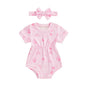 Baby Girls 2Pcs Elastic Waist Romper Floral Flowers / Bow / Strawberry Short Sleeve Bodysuit with Headband Clothes Set Outfit Spring Summer