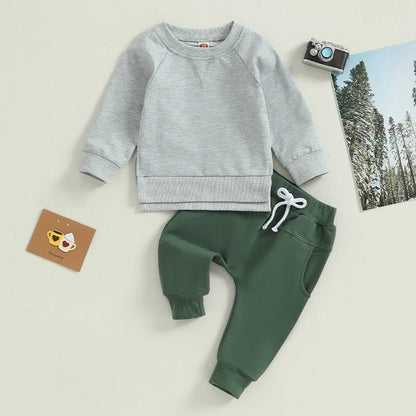 Baby Toddler Boy Girl 2Pcs Outfit Long Sleeve Crewneck Pullover Top Jogger Pant Set