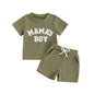 Baby Toddler Boy 2Pcs Mama's Boy Letter Embroidery Short Sleeve Top Matching Shorts Set Waffle Outfit