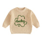 Baby Toddler Kids Boys Girls Lucky Knit Sweater Long Sleeve Round Neck Shamrock Letter Embroidery Pullover Spring St. Patrick's Day Top