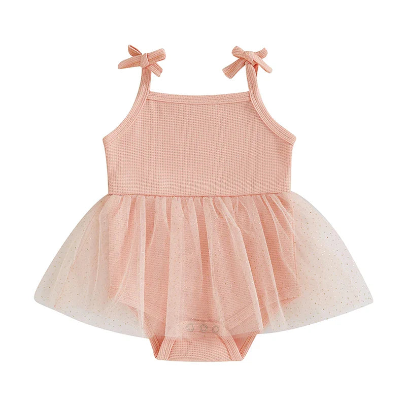 Baby Girls Romper Mesh TuTu Dress Skirt Summer Tie Tank Strap Sleeveless Square Neck Jumpsuit
