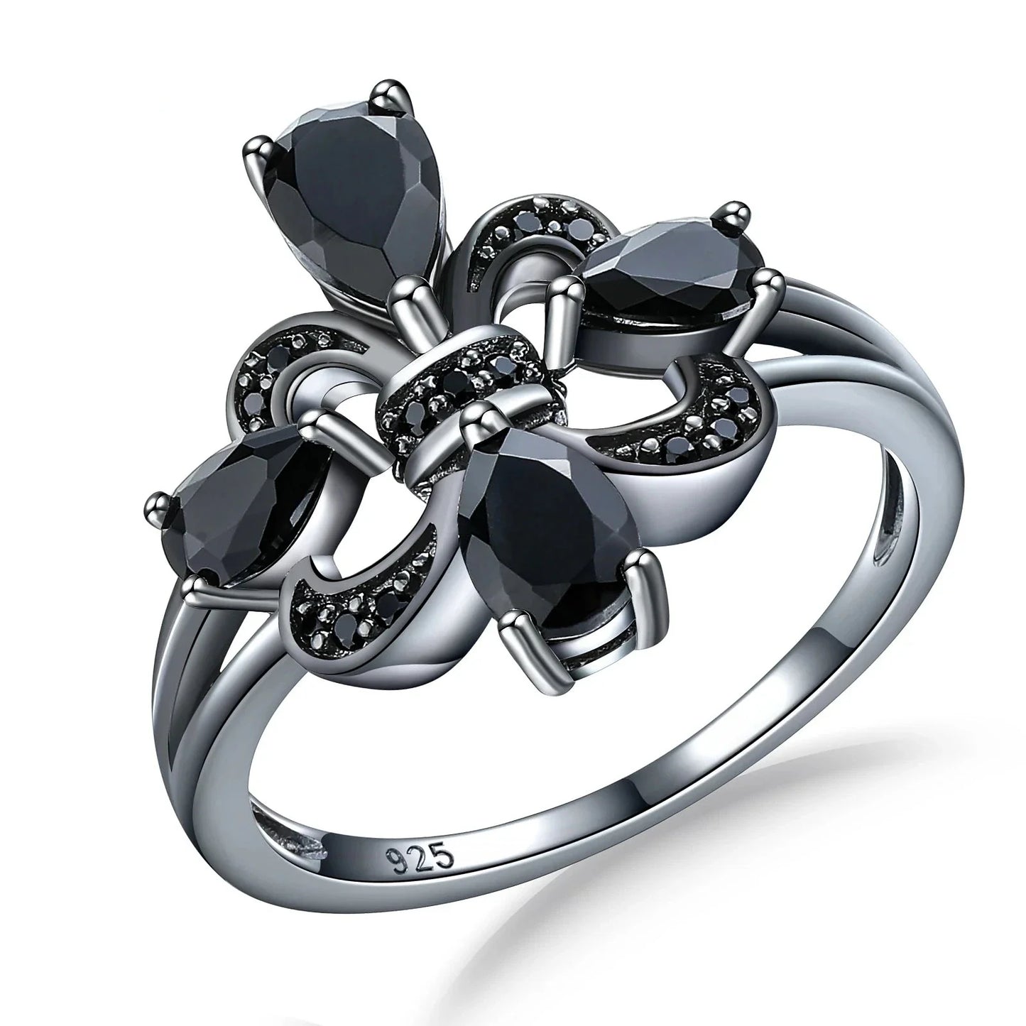 Pear-Cut Natural Black Spinel Gothic Ring