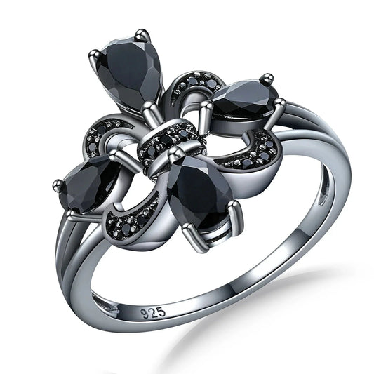 Pear-Cut Natural Black Spinel Gothic Ring