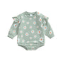 Baby Girl Bubble Romper Flower Daisy Print Round Neck Long Sleeve Jumpsuit