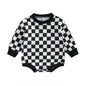 Baby Boy Girl Fall Sweatshirt Bodysuit Checkerboard Print Long Sleeve Jumpsuit Romper