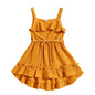 Baby Toddler Girls Summer Dress Casual Sleeveless Tank Square Neck Tie Belt A-Line Dress