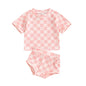 Baby Toddler Girls 2Pcs Summer Set Short Sleeve Checkerboard Flower Print Top Shorts Bloomers Outfit