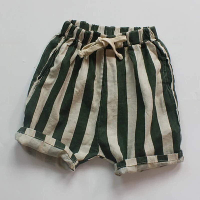 Baby Toddler Kids Summer Vintage Linen Cotton Shorts Stripes Casual Pocket Design