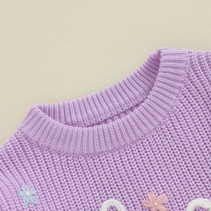 Toddler Kids Girl Big Sister Sweater Cute Long Sleeve Letter Embroidery Knit Pullover Loose Top