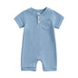 Baby Boy Girl Jumpsuit Summer Short Sleeve Solid Color Waffle Button Romper Playsuit