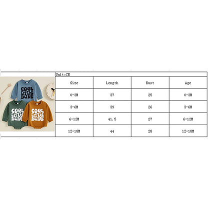 Baby Boy Cool Little Dude Bubble Romper Letter Print Round Neck Long Sleeve Casual Jumpsuit Bodysuit