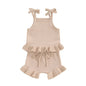 Baby Girl 2Pcs Outfits Knit Solid Color Sleeveless Cami Tank Top Tie with Elastic Waist Shorts Outfit Set