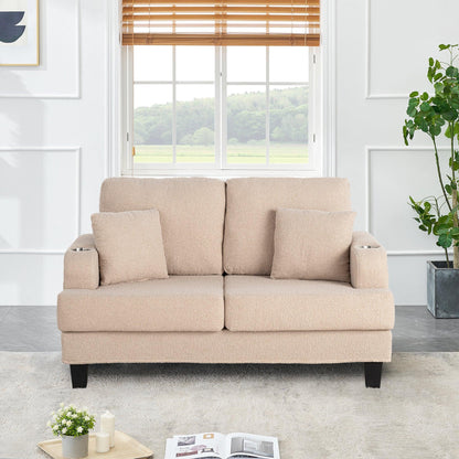 Beige 3-Piece Sofa Set with Storage Ottoman & USB Charging