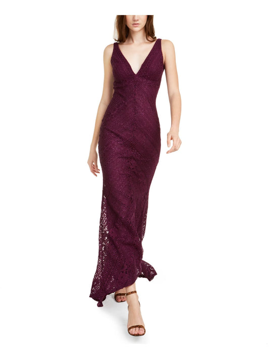 Jump Women's V Neck Full Length Body Con Evening Dress Purple Size 1/2