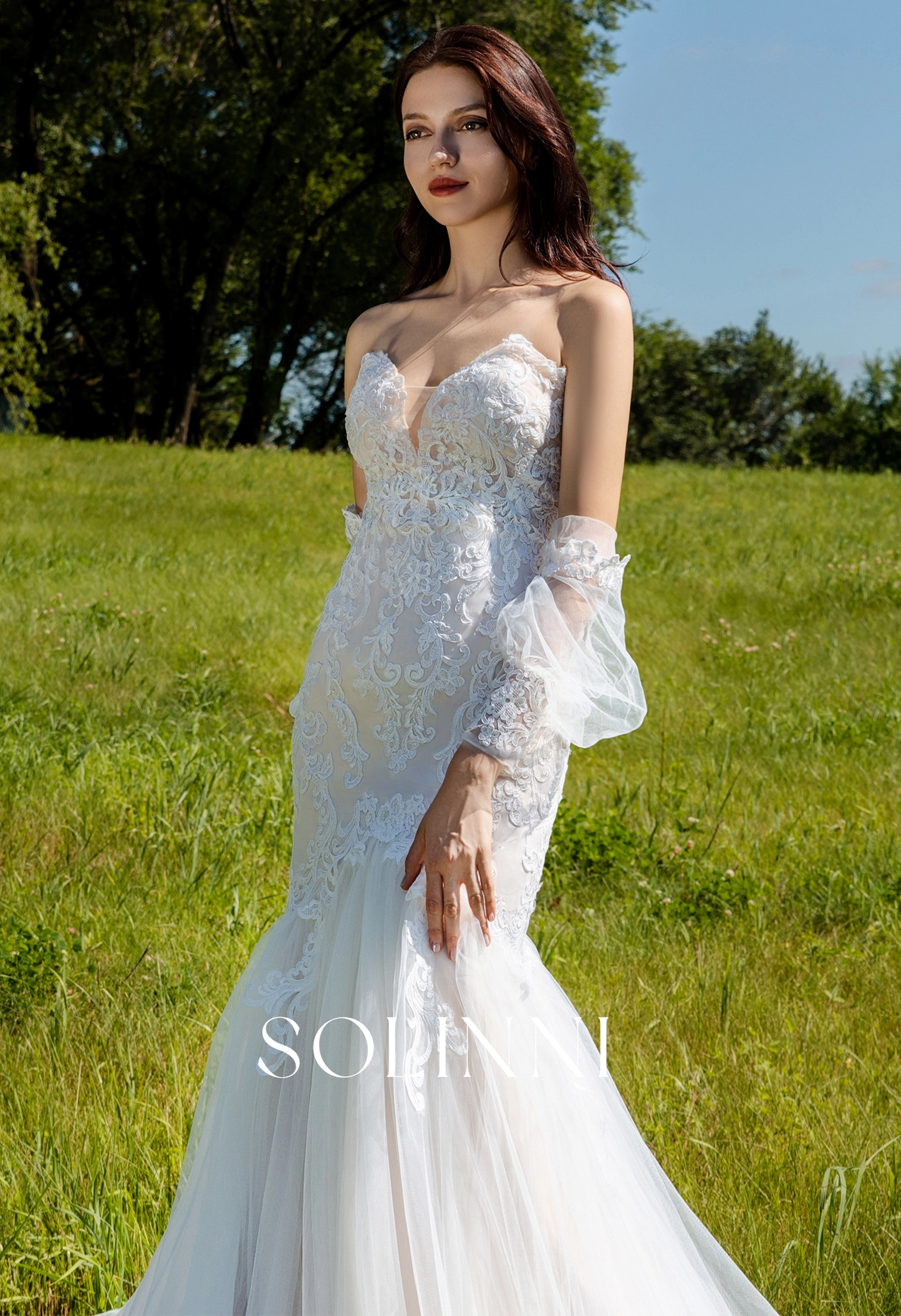 Glamorous Mermaid Wedding Gown with Detachable Lace Sleeves