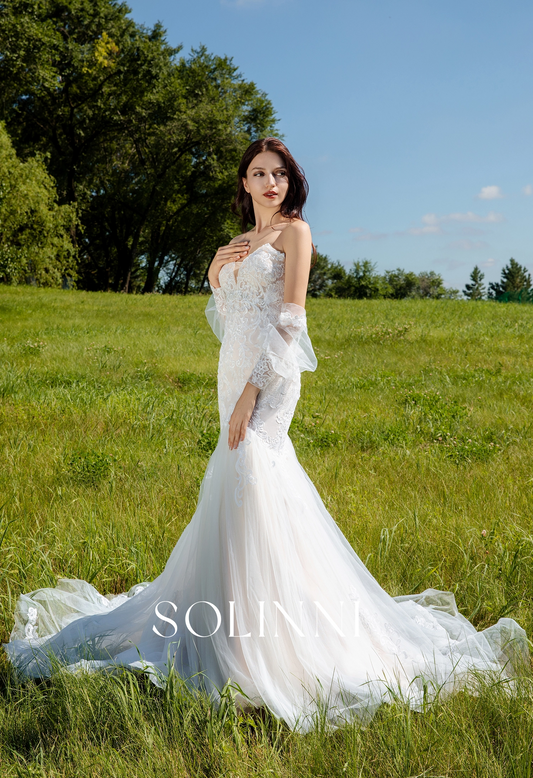 Glamorous Mermaid Wedding Gown with Detachable Lace Sleeves