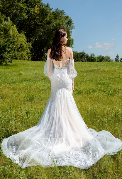 Glamorous Mermaid Wedding Gown with Detachable Lace Sleeves