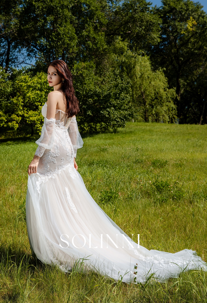 Glamorous Mermaid Wedding Gown with Detachable Lace Sleeves