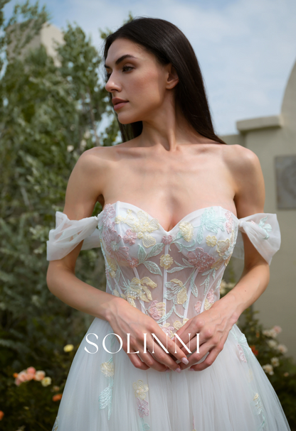Leora – Colorful Wedding Dress with Detachable Sleeves