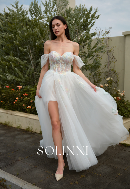Leora – Colorful Wedding Dress with Detachable Sleeves