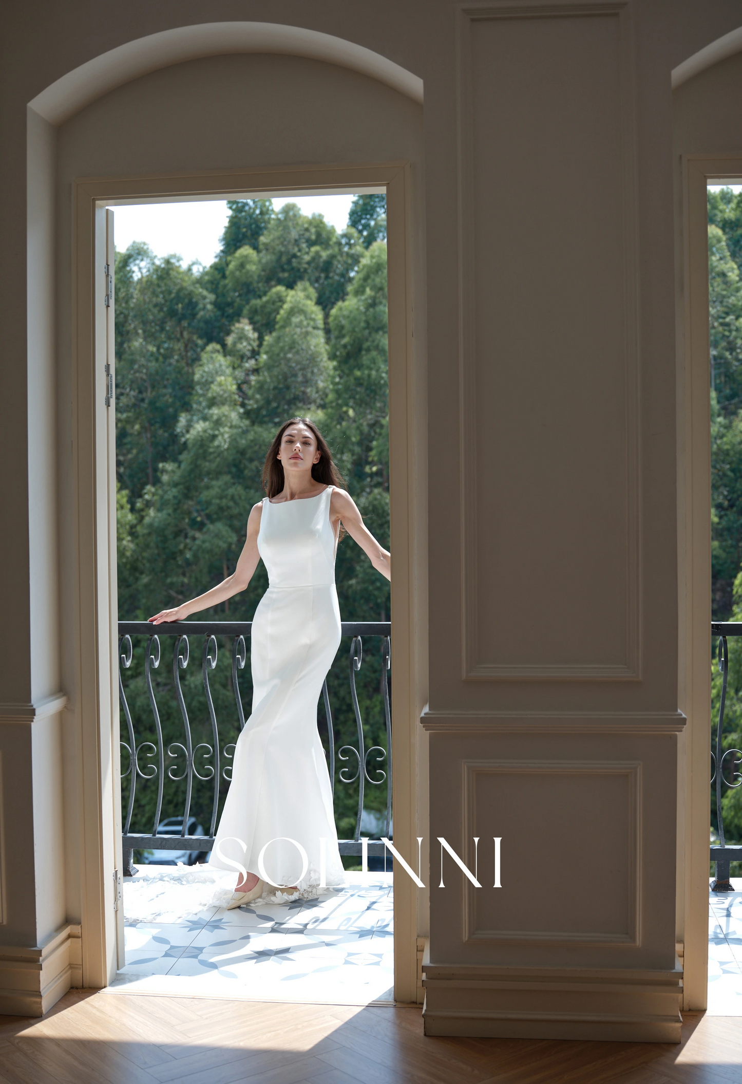 Lior – Minimalist Crepe Wedding Dress with Cowl Back and Petal Train