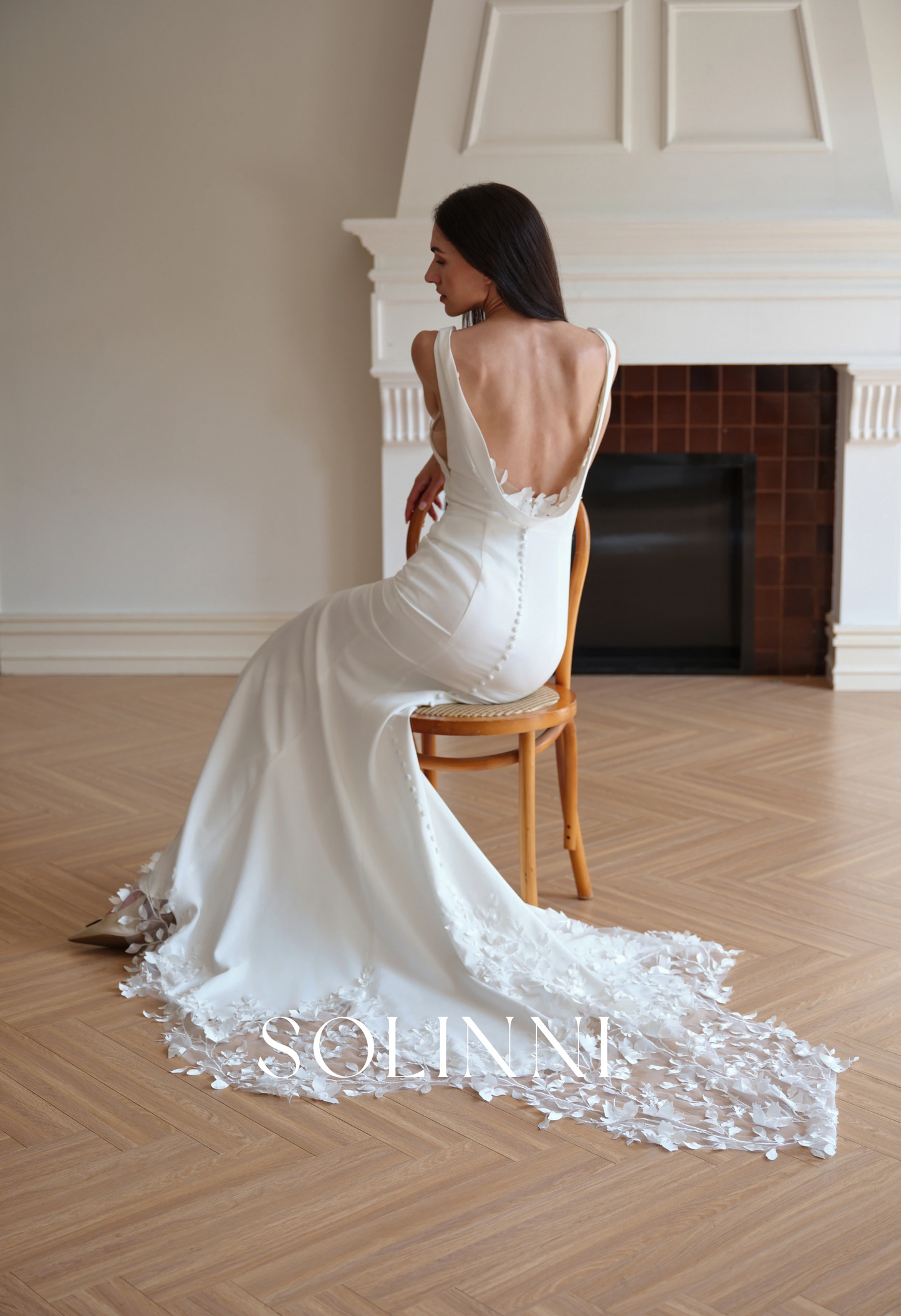 Lior – Minimalist Crepe Wedding Dress with Cowl Back and Petal Train