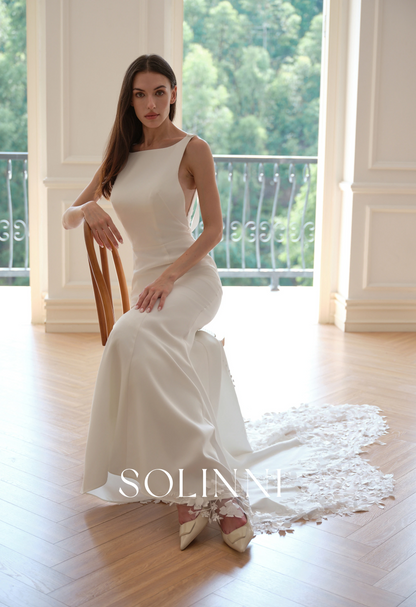 Lior – Minimalist Crepe Wedding Dress with Cowl Back and Petal Train
